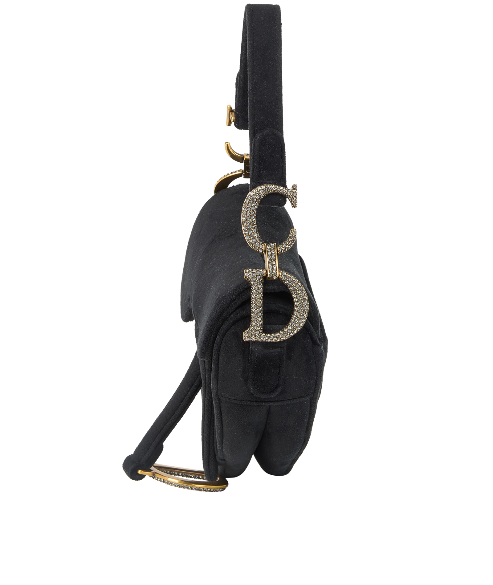 Mini Saddle, &pound;1,600, Handbags, Black, Crystal/Velvet, Bottom view